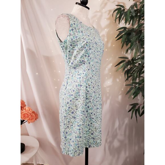 Vtg Dressbarn 90s Y2K Ditsy Floral Sheath Dress Size 8 Cottage Modest Blue Zip - Picture 4 of 13